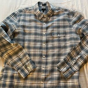 Men's slim XL Blue Plaid Shirt jcrew Irish linen Baird mcnutt